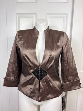 J.R. Nites By Carol Lin Metallic Light Brown Formal Jacket Size 16 NWT